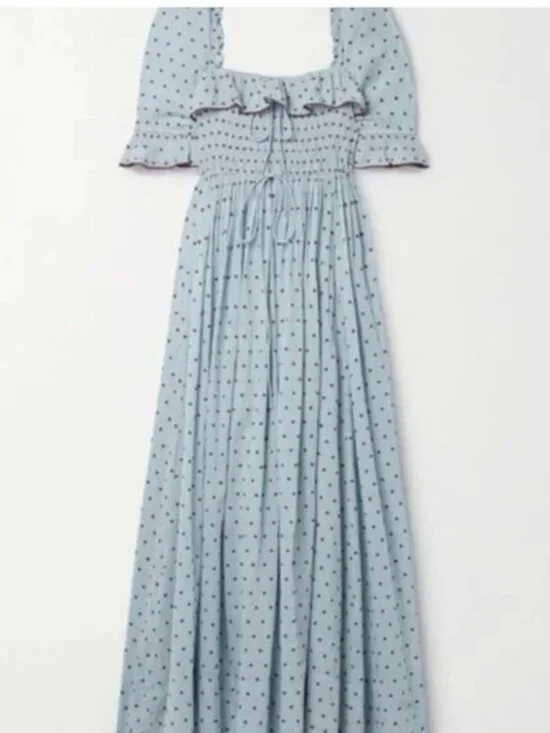 Doen Sol Blue RED Pol Ka Dot Ruffle Maxi Dress - Picture 4 of 8